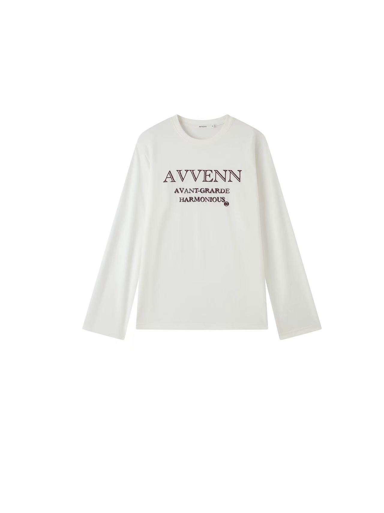 AVVENN设计师品牌25秋季新品舒适简约大圆领撞色立体绣长袖上衣