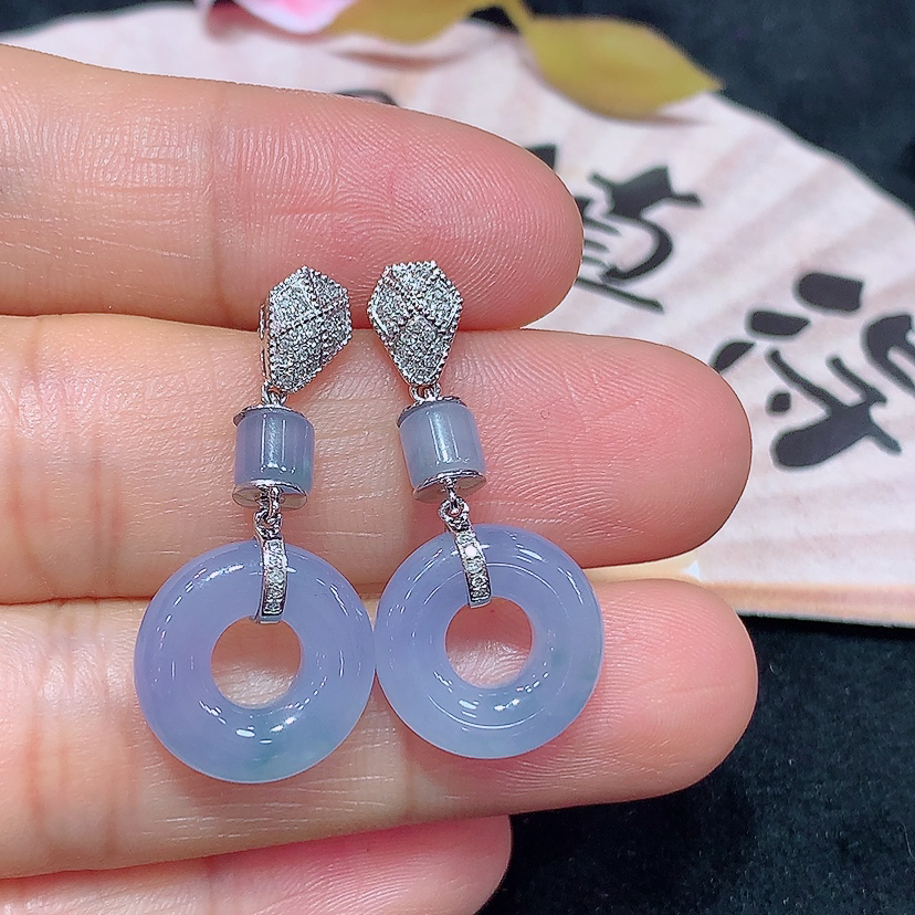 18k金天然A货翡翠紫罗宝甜甜圈耳扣轻奢时尚气质百搭