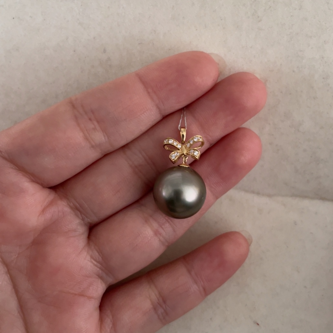 海水珍珠吊坠(不含链)18K金镶嵌13-14mm