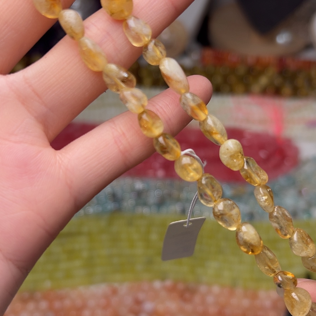 玛瑙/玉髓合金珠宝半成品Y379。6mm黄塔晶随形糖豆一条