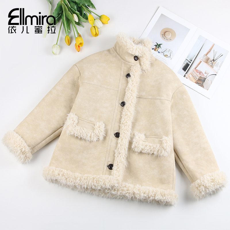 8904女童毛毛外套加厚冬季毛绒儿童上衣2024新款大童韩版洋气时尚
