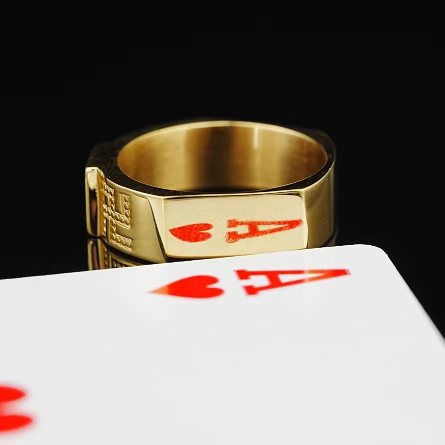 六边形男士高清反光看清扑克牌魔术道具指环潮流指环