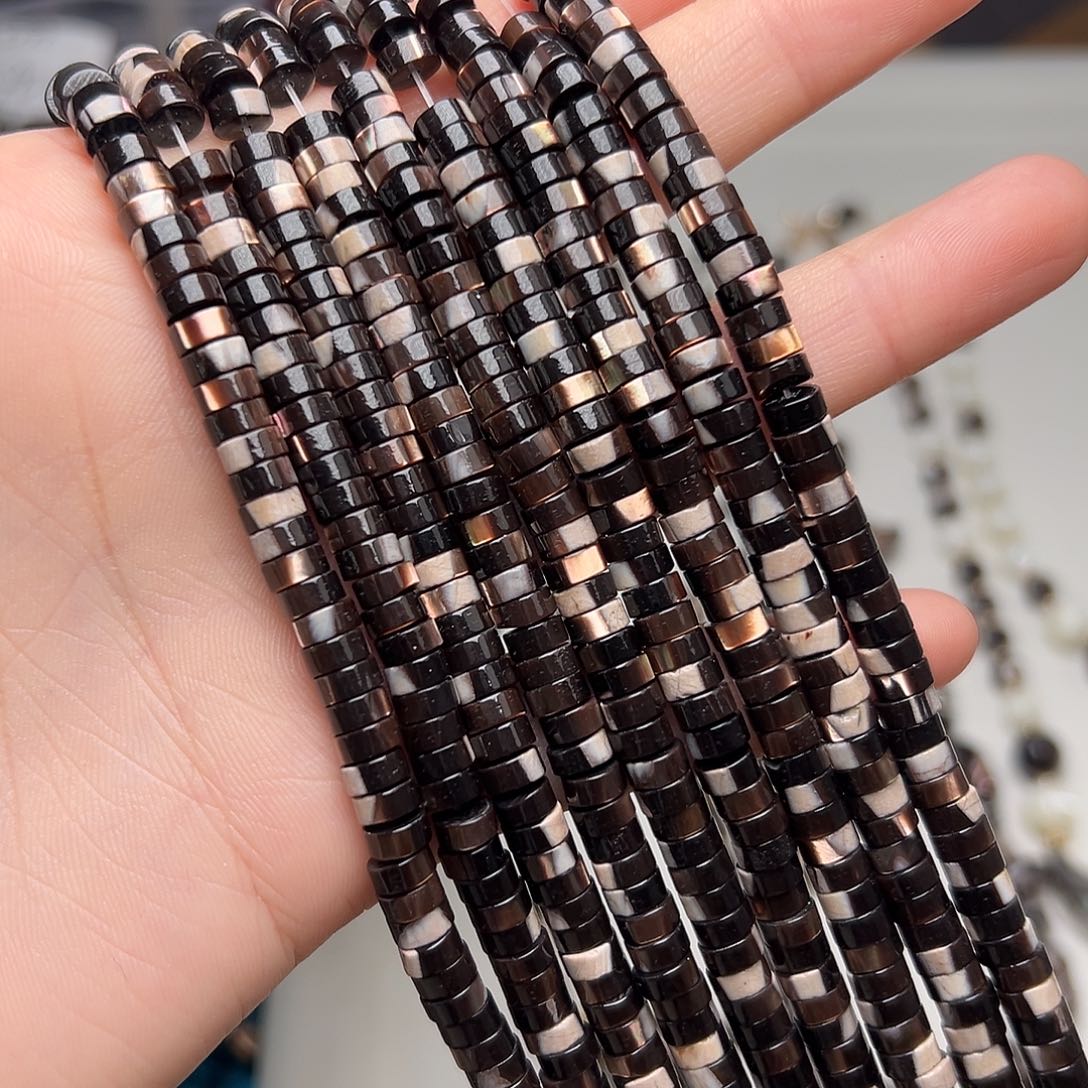 玛瑙/玉髓合金珠宝半成品N83。5.8mm天然黑金贝直切一条