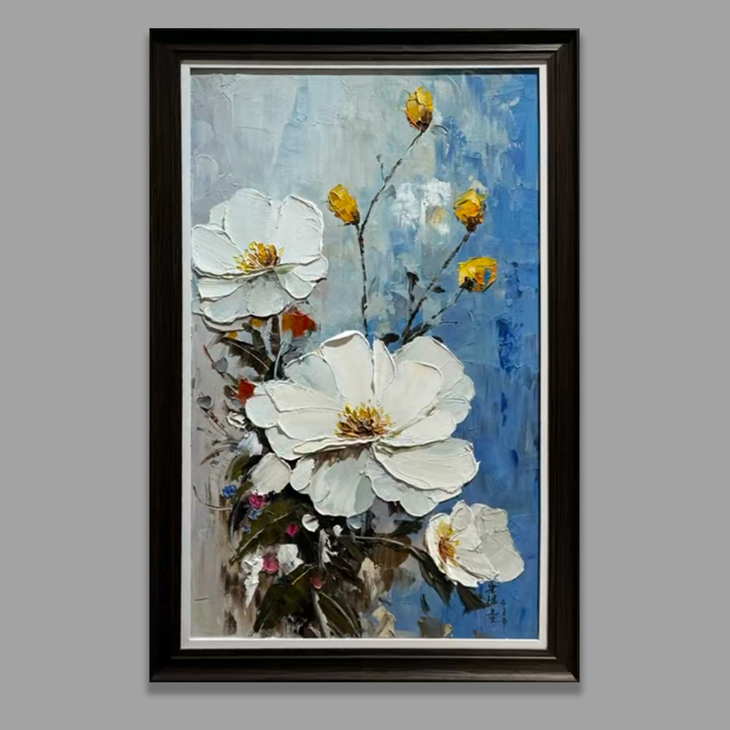 花卉百花盛开简约抽象竖版玄关客厅餐厅卧室书房厚油厚肌理挂画