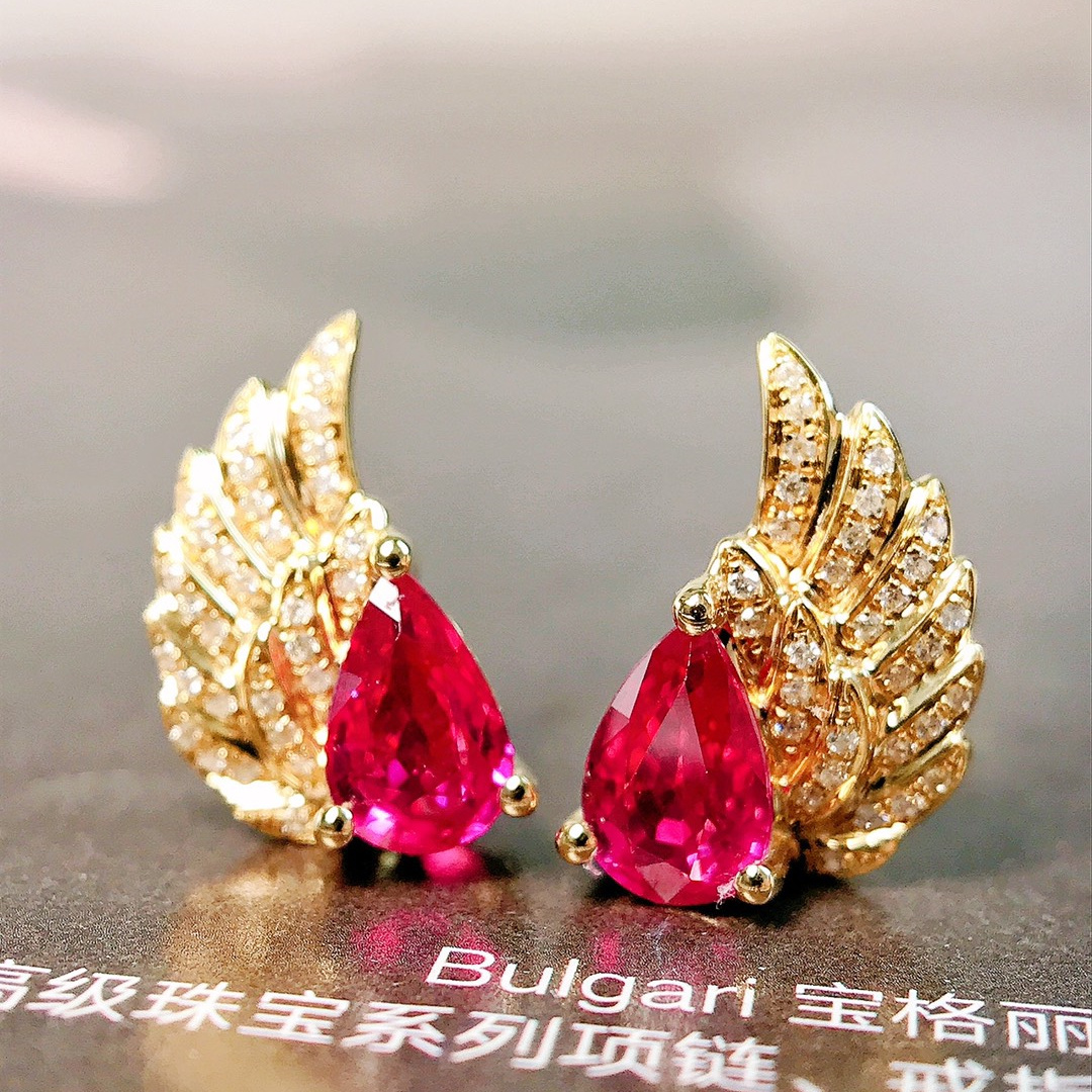 【YiYI】1.02ct无烧红宝石耳饰/18K金南非钻石/附GRC证#YB