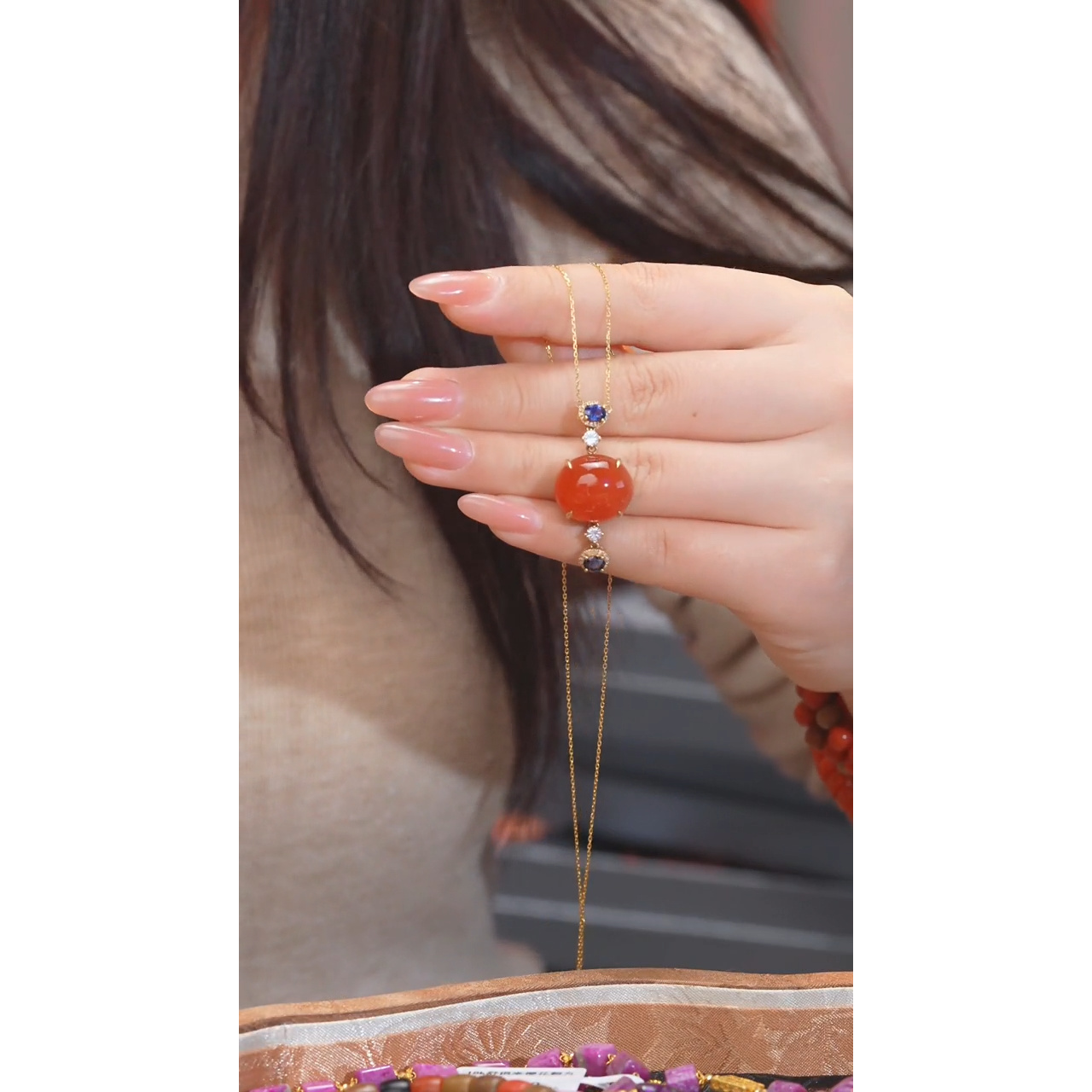 南红玛瑙项链18K金镶嵌多样性发@@U1004