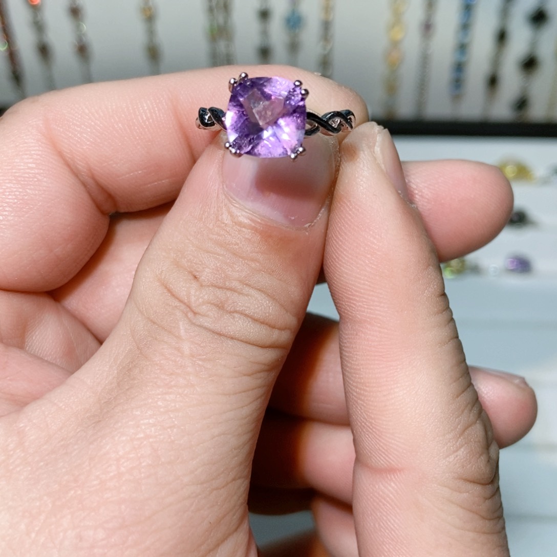 绿水晶戒指银S925镶嵌