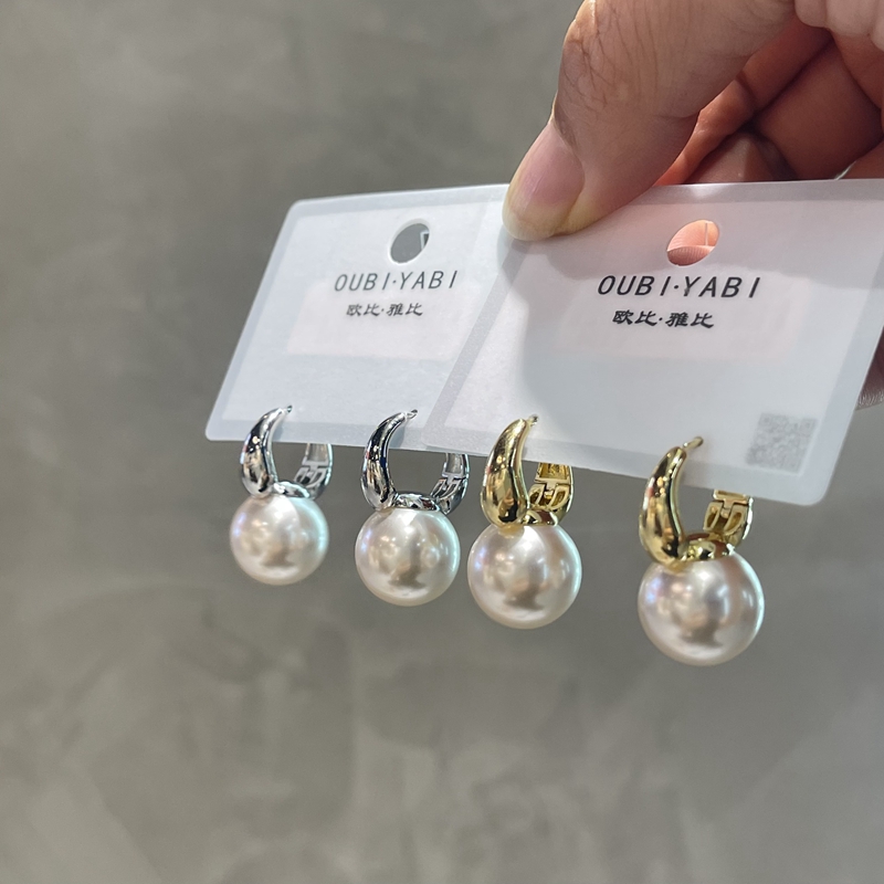 铜合金仿珍珠耳饰 欧比雅比经典珠珍珠耳扣气质复古水桶耳环时尚