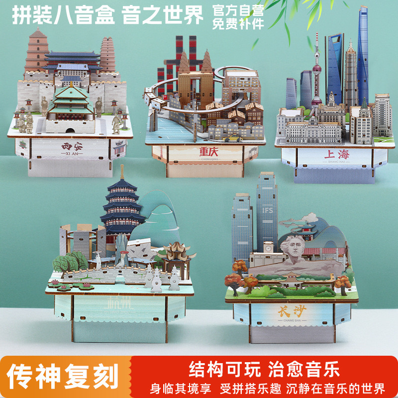 【直发】新中国古建筑物现代城八音盒