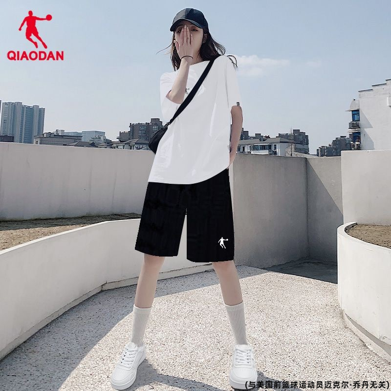 乔丹短袖套装女正品夏季短袖短裤宽松大码运动健身速干五分裤女装
