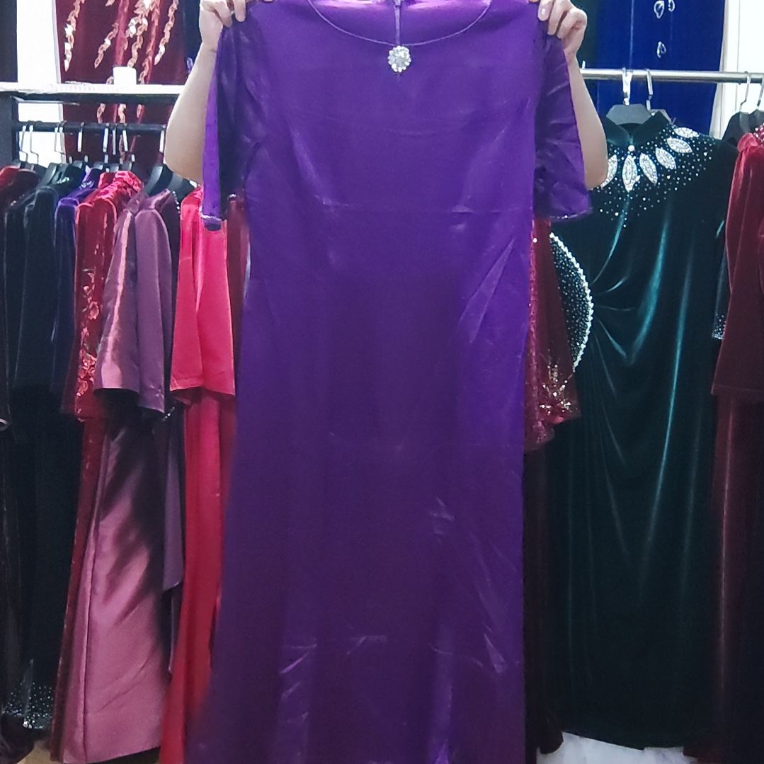 燕***格紫色醋酸长款鱼尾裙xl码