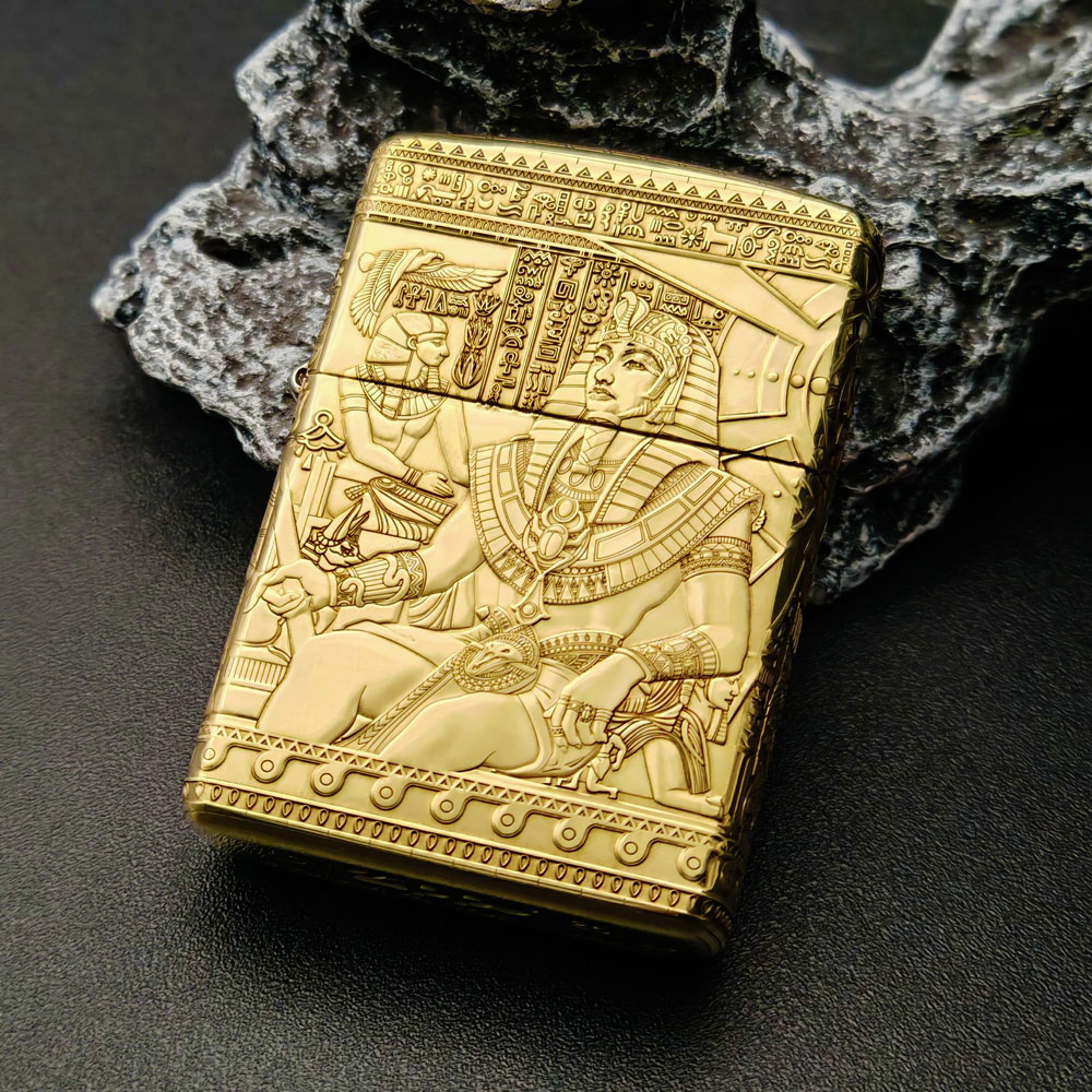 Zippo打火机正品168黄铜盔甲埃及法老五面精雕防风收藏送男友DYJ1