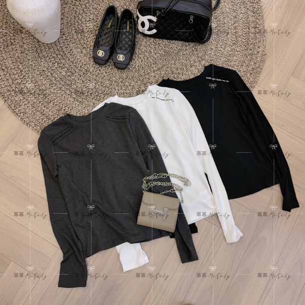 【随性】秋冬季超百搭保暖字母肩筋款圆领正肩打底衫亲肤舒适T恤