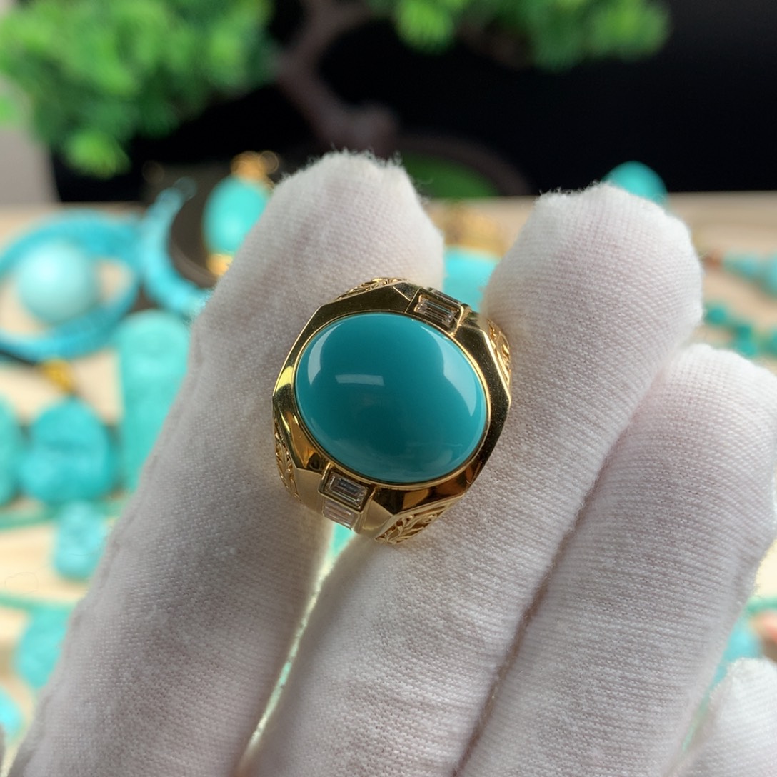 绿松石男戒18K金镶嵌