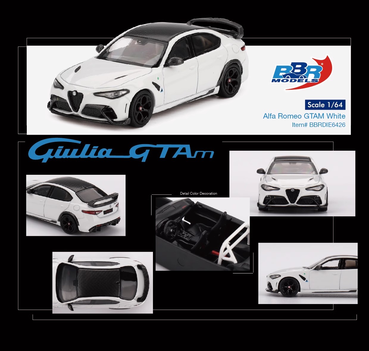 现货 BBR 1:64 罗密欧 阿尔法 GTAM 白色 合金汽车模型