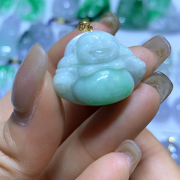 翡翠18K金镶嵌颈饰天然翡翠A货吊坠