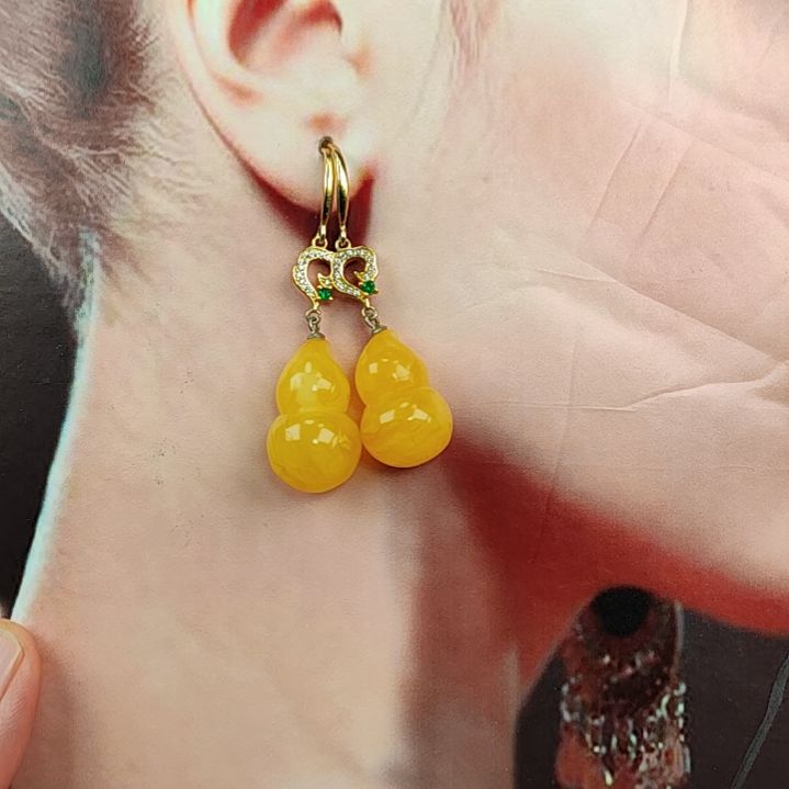 琥珀吊坠(赠链)银S925镀金镶嵌