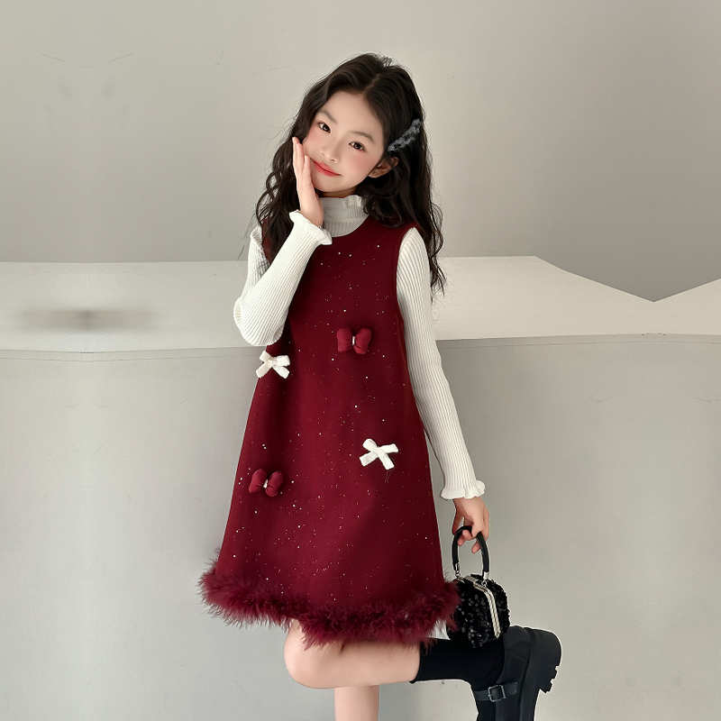 女童本命年连衣裙套装2025新款女孩冬季红色拜年服儿童小香风裙子