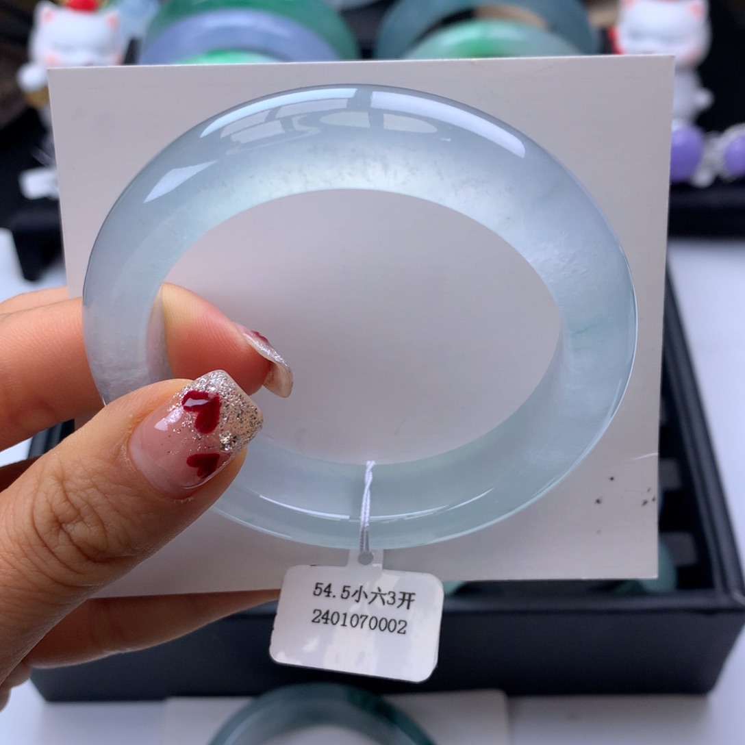 翡翠手镯未镶嵌54-55冰晴水正圈泥鳅背