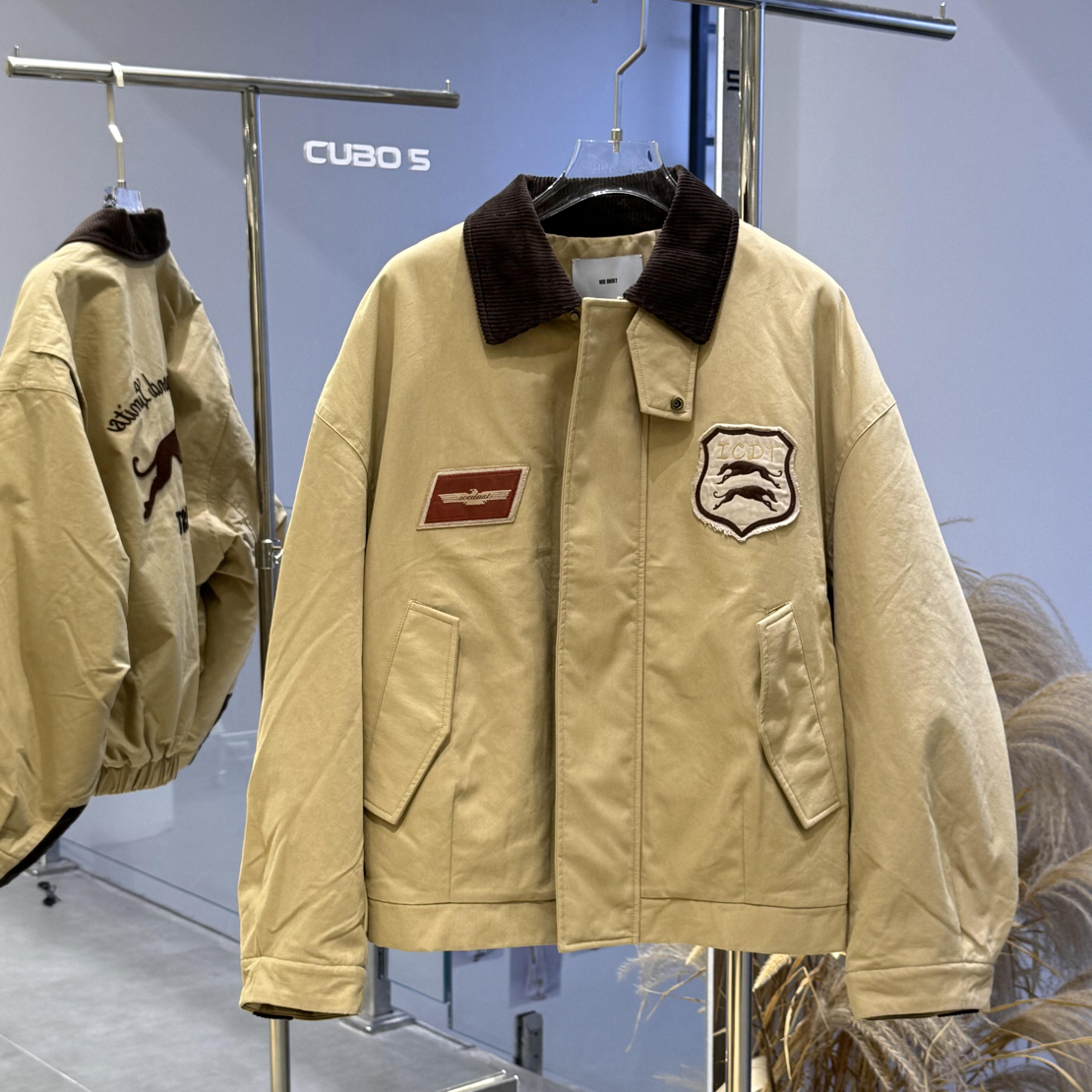 现货25秋冬正品撞色灯芯绒拼接棉服25秋冬新款棒球服夹克设计师