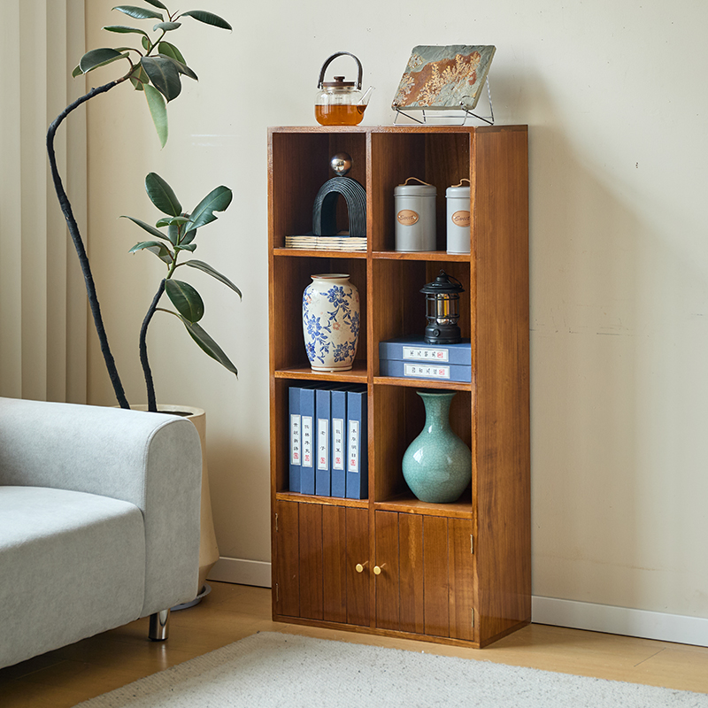 实木书柜简约客厅储物收纳简易书柜组合格子柜落地矮柜书架置物架