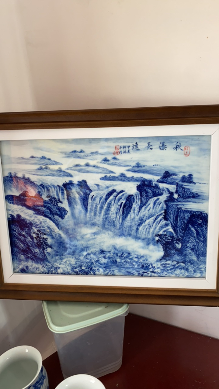 现代中式陶瓷板画山水风景客厅装饰画玄关挂画