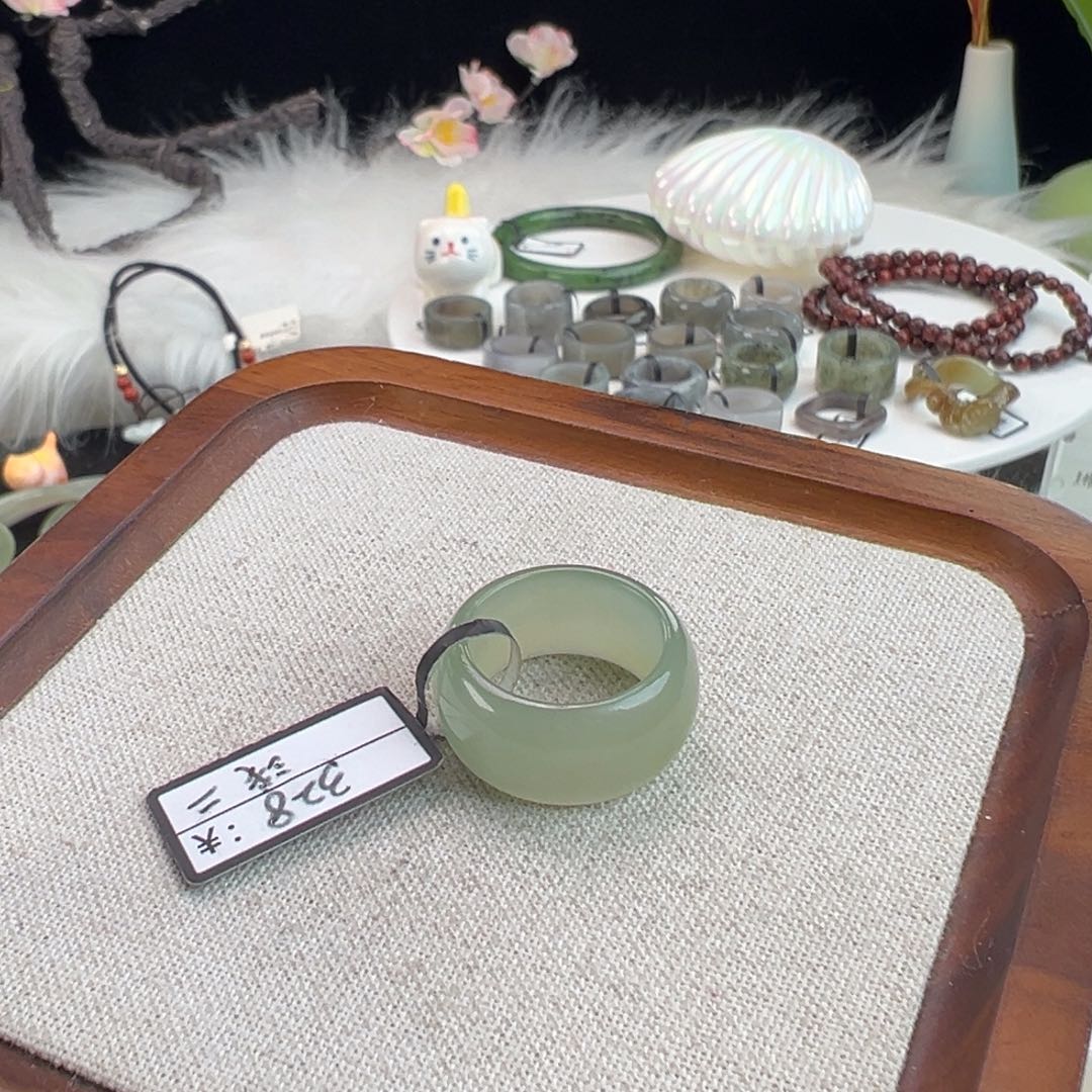 和田玉未镶嵌戒指N14翠青轮胎直径17.3不退换