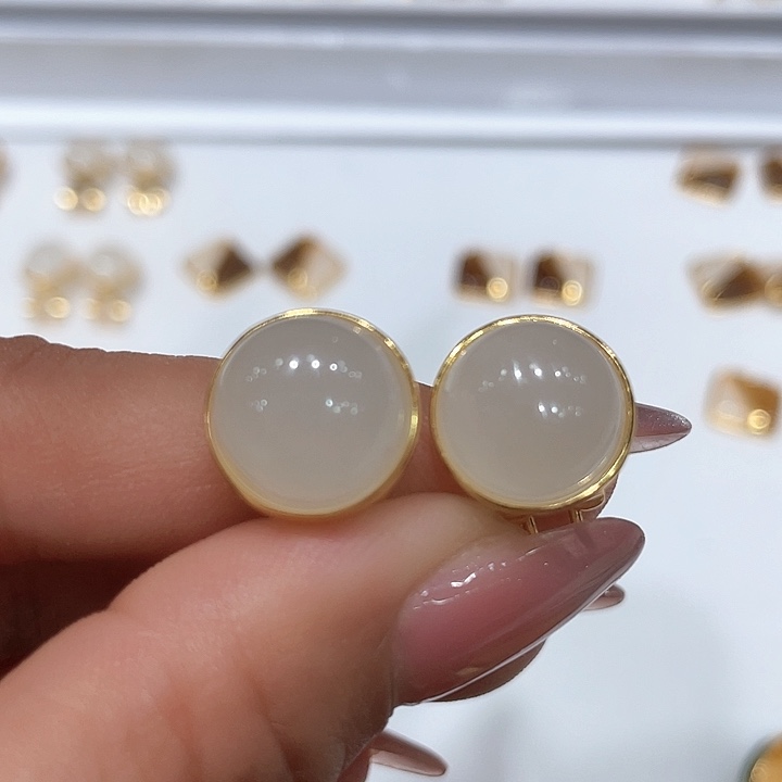 和田玉耳饰银S925镶嵌