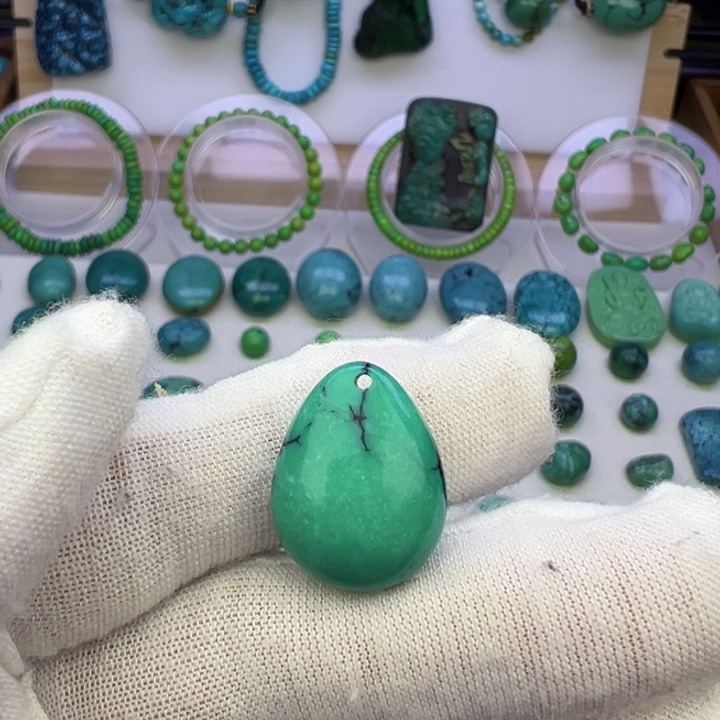 菜籽绿网花水滴珠吊坠15.4兰