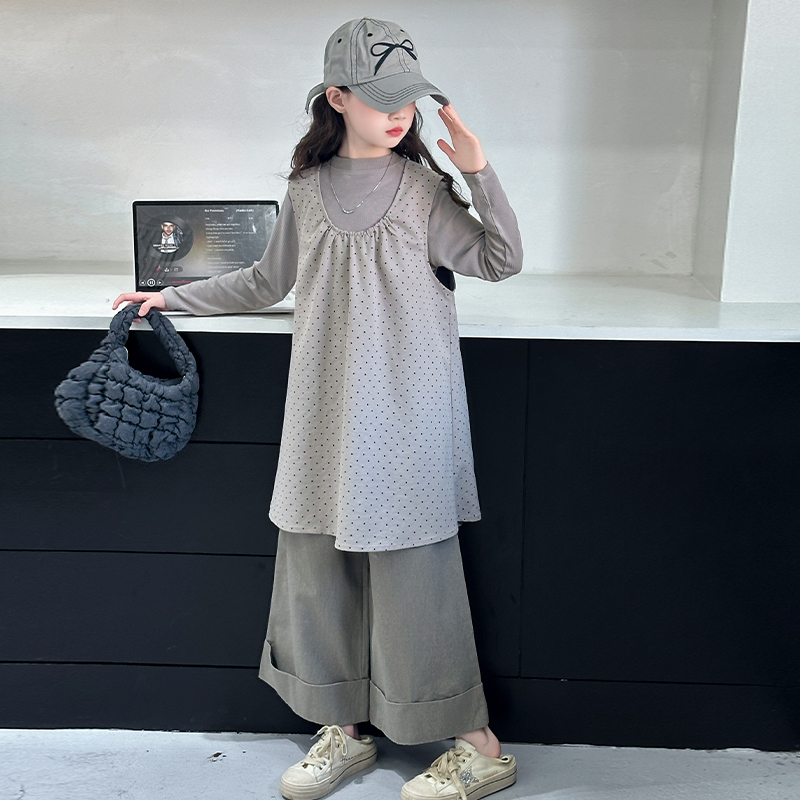 【酷哒仔】女童韩系波点三件套2025春秋新款中大童时尚洋气休闲套装