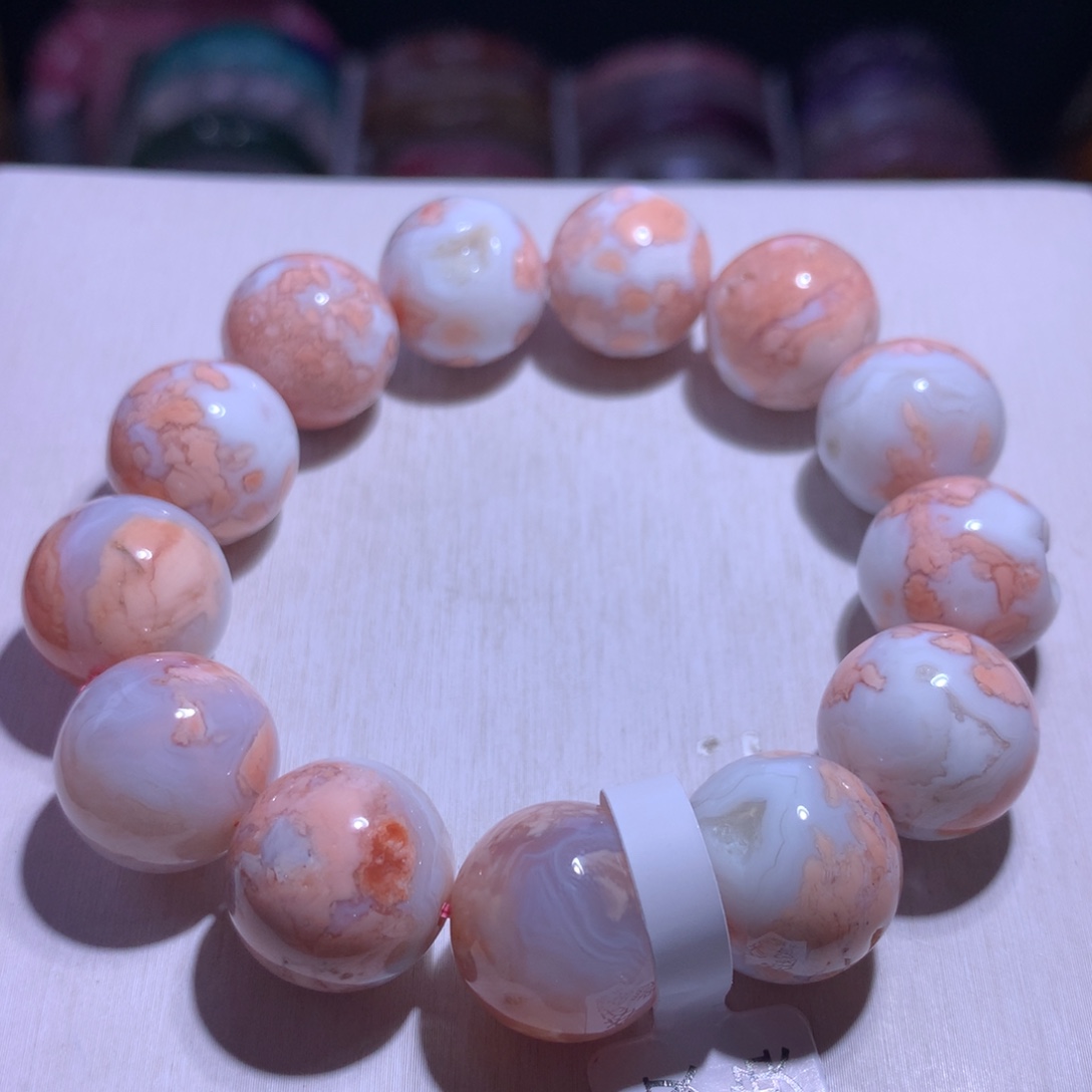 水晶手串银S925镶嵌樱花玛瑙16.1m