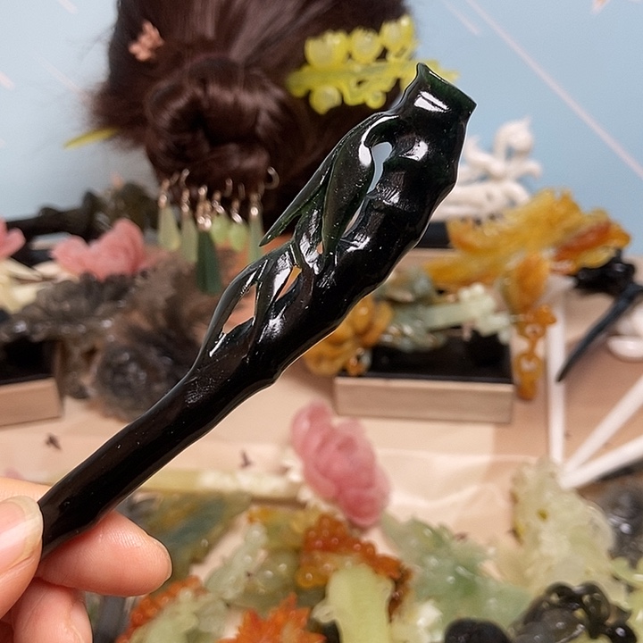 蛇纹石玉未镶嵌发饰发簪