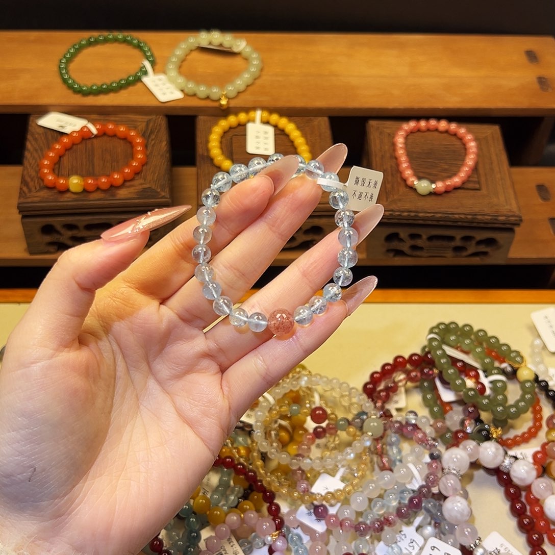 水晶手链银S925镶嵌海蓝3109