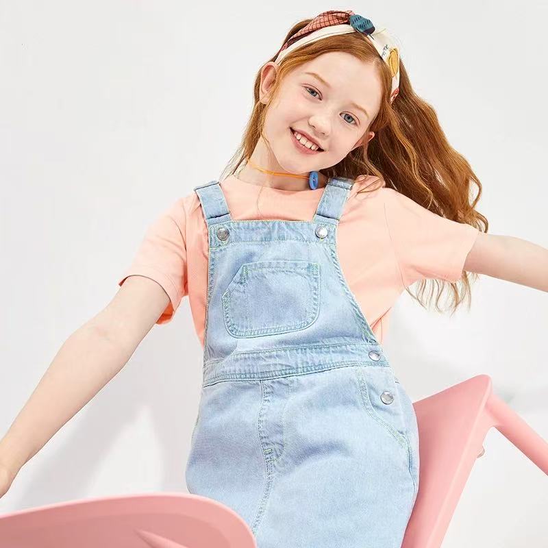 B拉 背带牛仔裙 