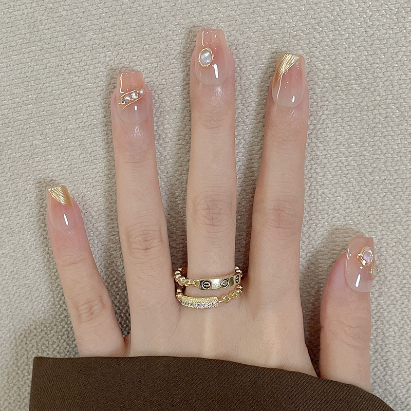 米哩米纯手工穿戴甲鎏金珍珠美甲贴片新款高颜值精致短款北贝遗珠