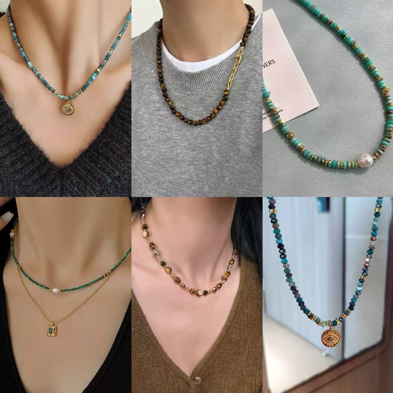 （1201-1300）吊坠绿色女叠戴项链轻奢风时尚法式复古风