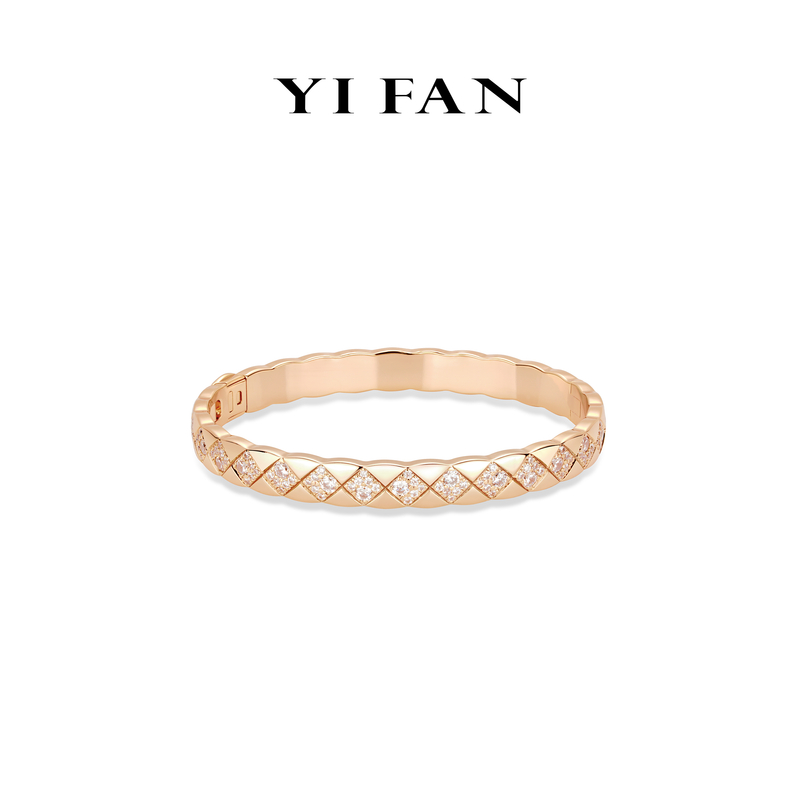 铜合金合成锆石手镯 4690-（梦境）香槟金满钻X字菱格纹百搭手镯