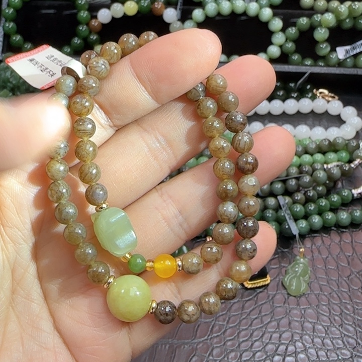 和田玉手链18K金镶嵌