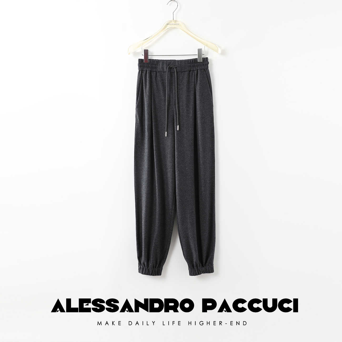 AP洛哥24122X【趣动】美利奴羊毛多色松紧系带腰简约百搭束脚休闲裤