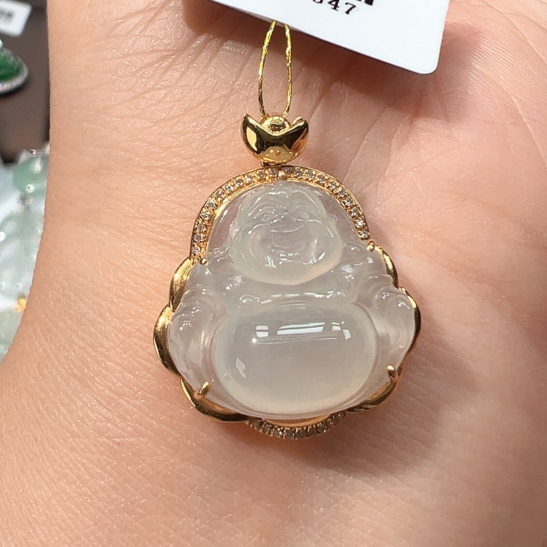 翡翠18K金镶嵌吊坠(不含链)佛公