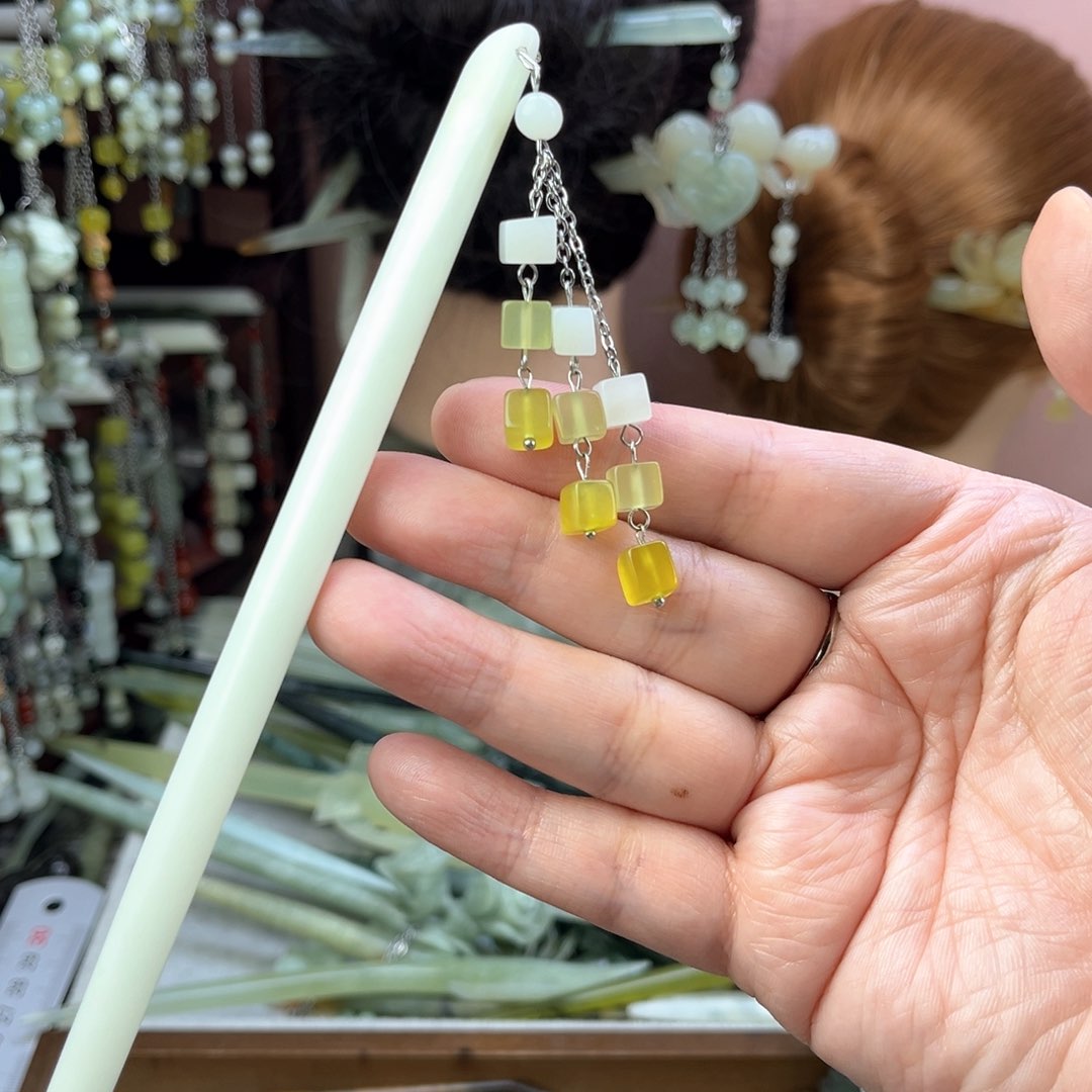 蛇纹石玉发饰未镶嵌长度18.5厘米左右