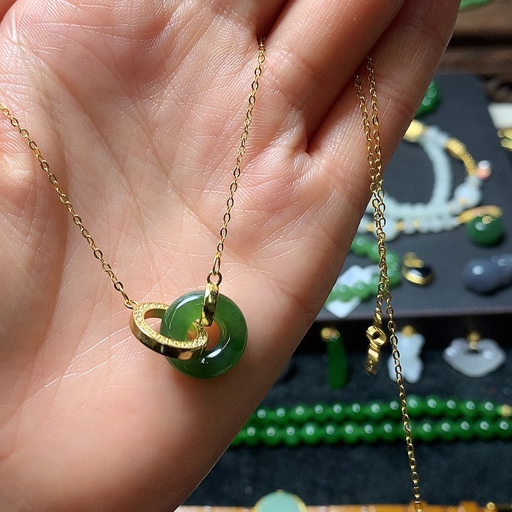 和田玉颈饰银S925镶嵌