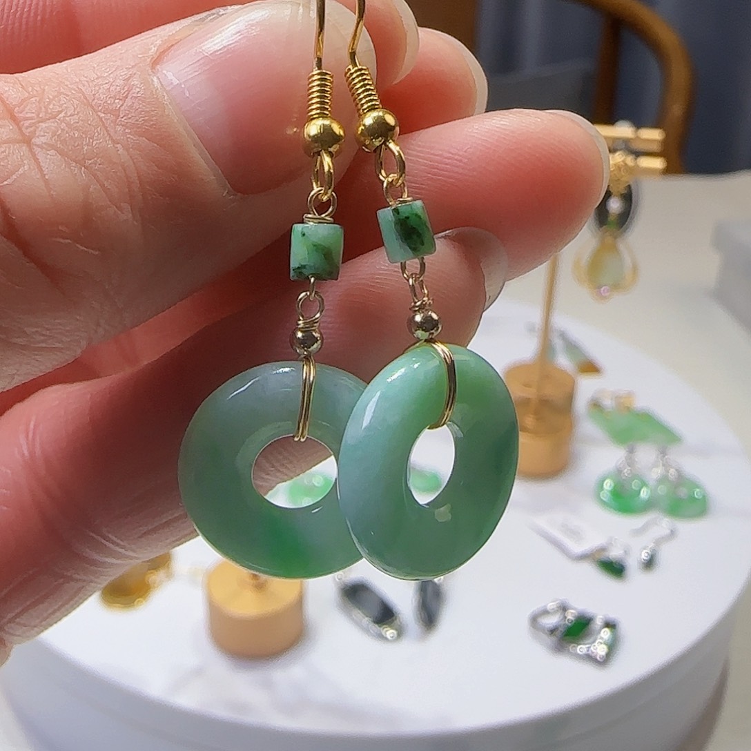 翡翠耳饰未镶嵌天然缅甸a货翡翠