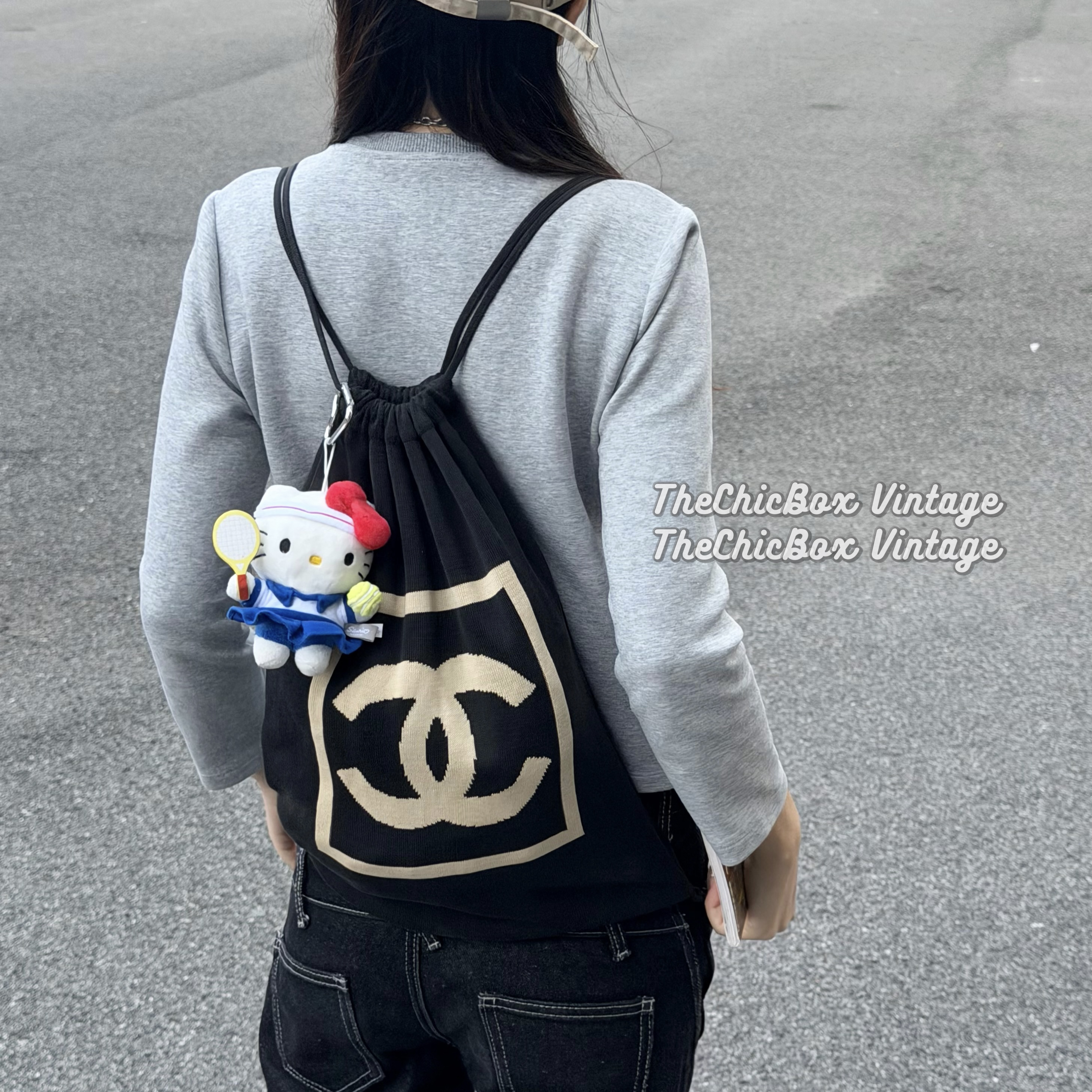 95新 Chanel/香奈儿 只盒/Jennie同款针织熊猫拼色运动方标双肩包