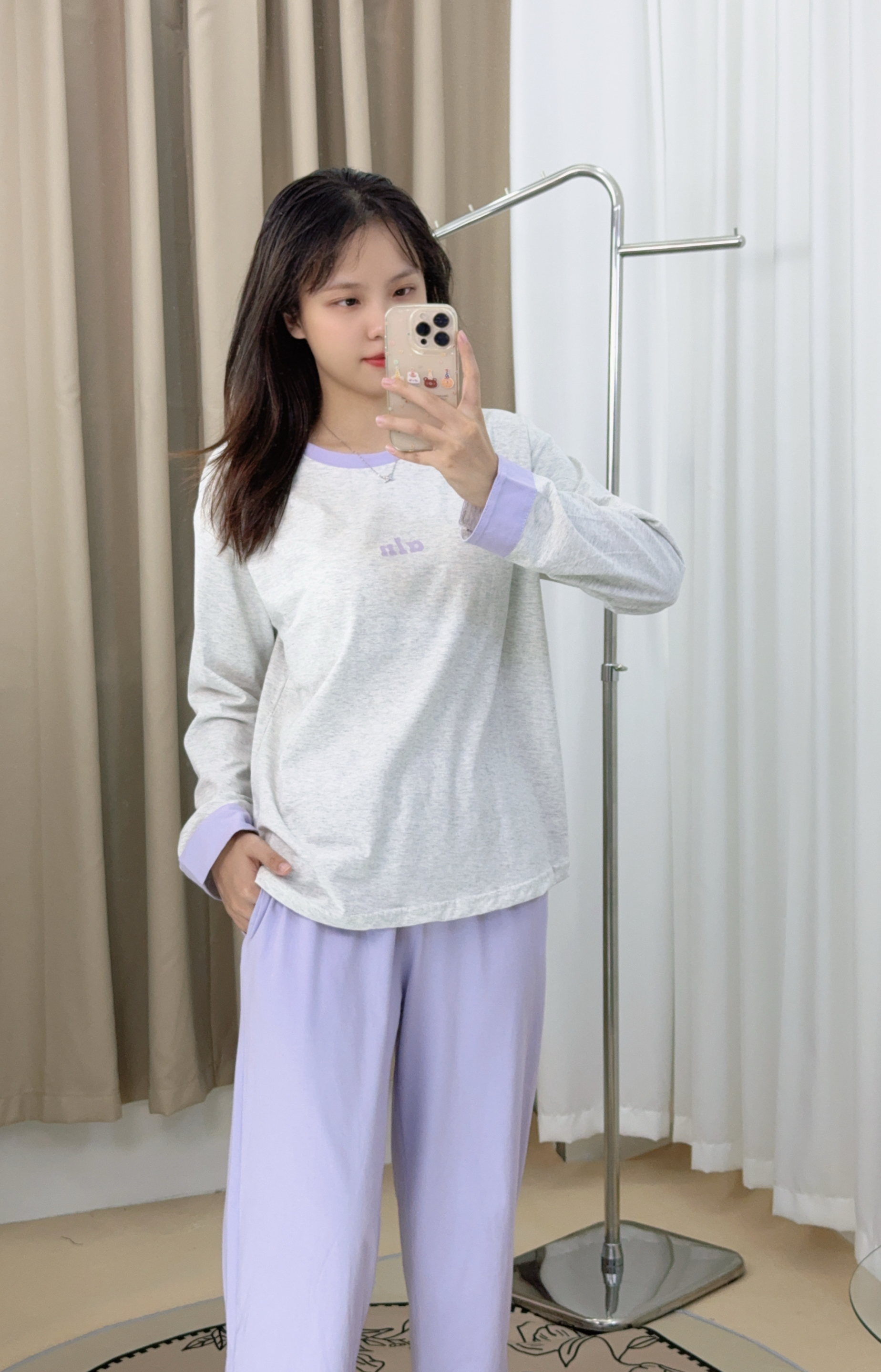 【米娅紫】家迎睡衣秋冬双面纯棉套头新款睡衣家居服长裤女士春秋