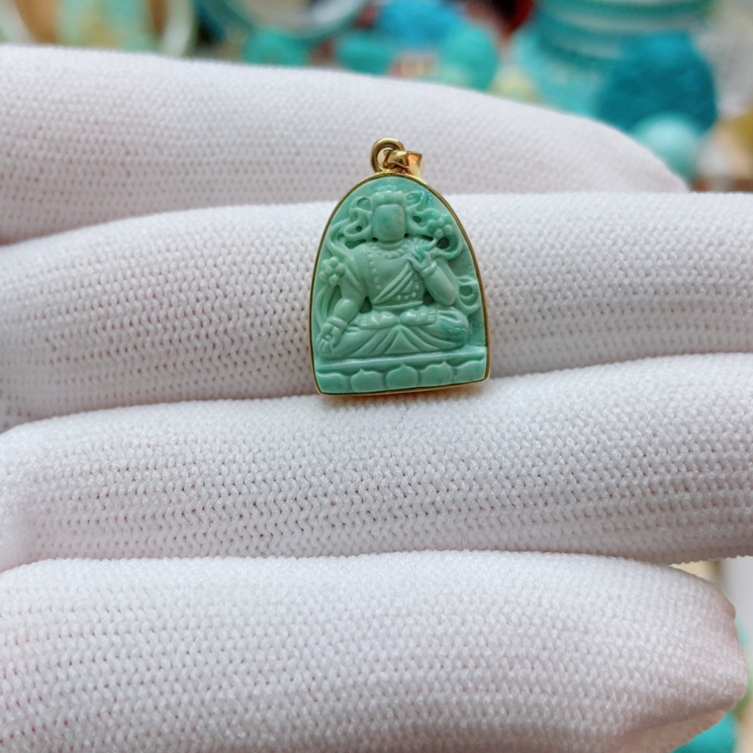 绿松石18K金镶嵌绿度姆