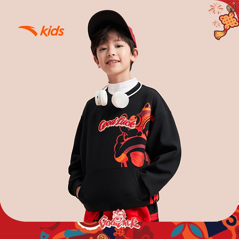 安踏儿童26年新款圆领中大童针织套头衫新春休闲新年卫衣-ZB