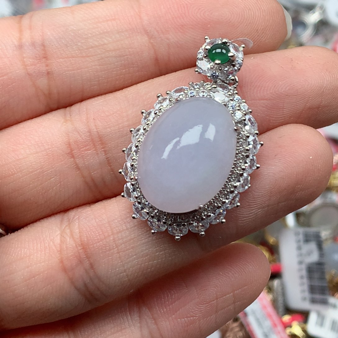 翡翠银S925镶嵌戒指天然翡翠吊坠