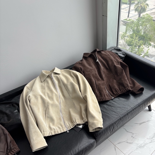 Mesoo25AW 扎染炒色纹理 PU切割设计拉链翻领皮衣夹克6802