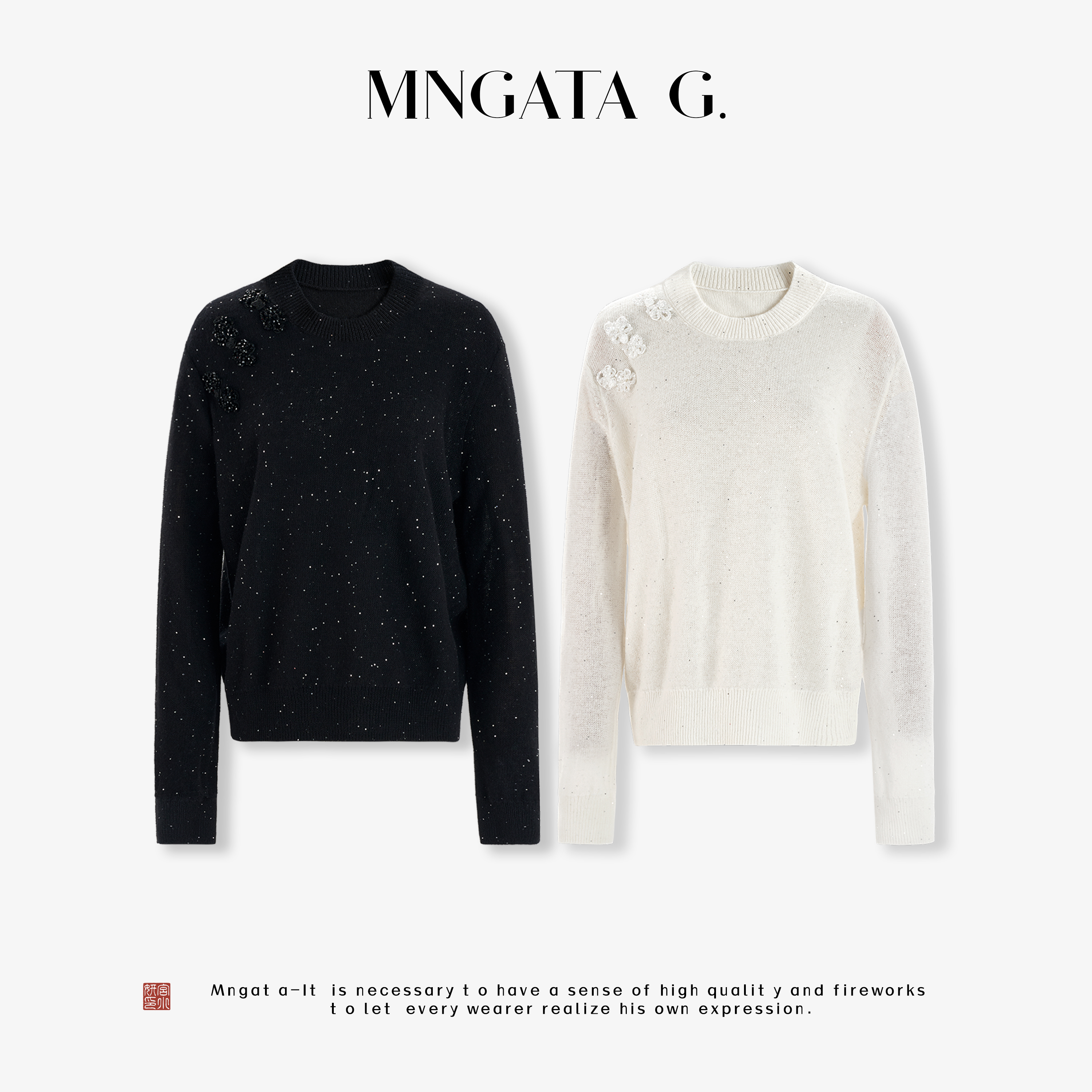 MNGATA G.宫小妍【盘扣·繁星点点】绵羊毛秋冬新中式毛衣5052761